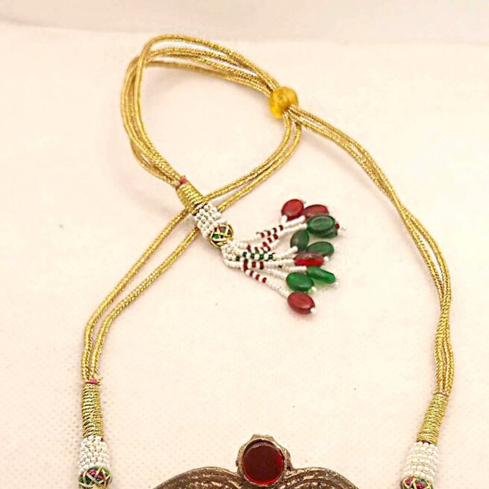Afghan Kuchi Choker Necklace: Vintage Tribal Bells, Red Glass Stones - Picture 7 of 8